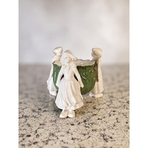 Vintage Dutch girl ceramic figural planter three maidens cottagecore floral cachepot mid-century Holland style decor