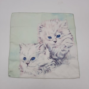 Vintage 1967-68 White Persian kittens handkerchief pastel A. Skanda Print DEP