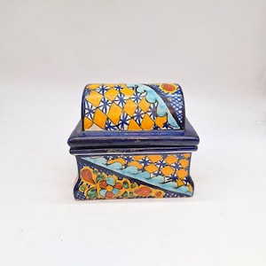 Vintage Talavera Lidded Box: Hand-Painted Mexican Folk Art Pottery