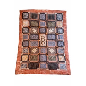 Vintage Patchwork Quilt: Christian Iconography, Peace Doves, Holy Trinity Rings (60" x 78")