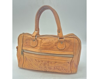 Vintage handbewerkte leren portemonnee tas in westerse stijl met stof gevoerd, gemaakt in Paraguay: 12 x 5 x 7 inch