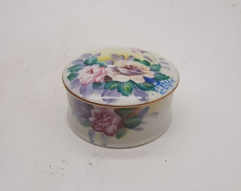 Vintage hand painted floral porcelain trinket box Japan roses