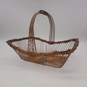 Vintage woven brass wire metal basket open weave twisted metal handle braided