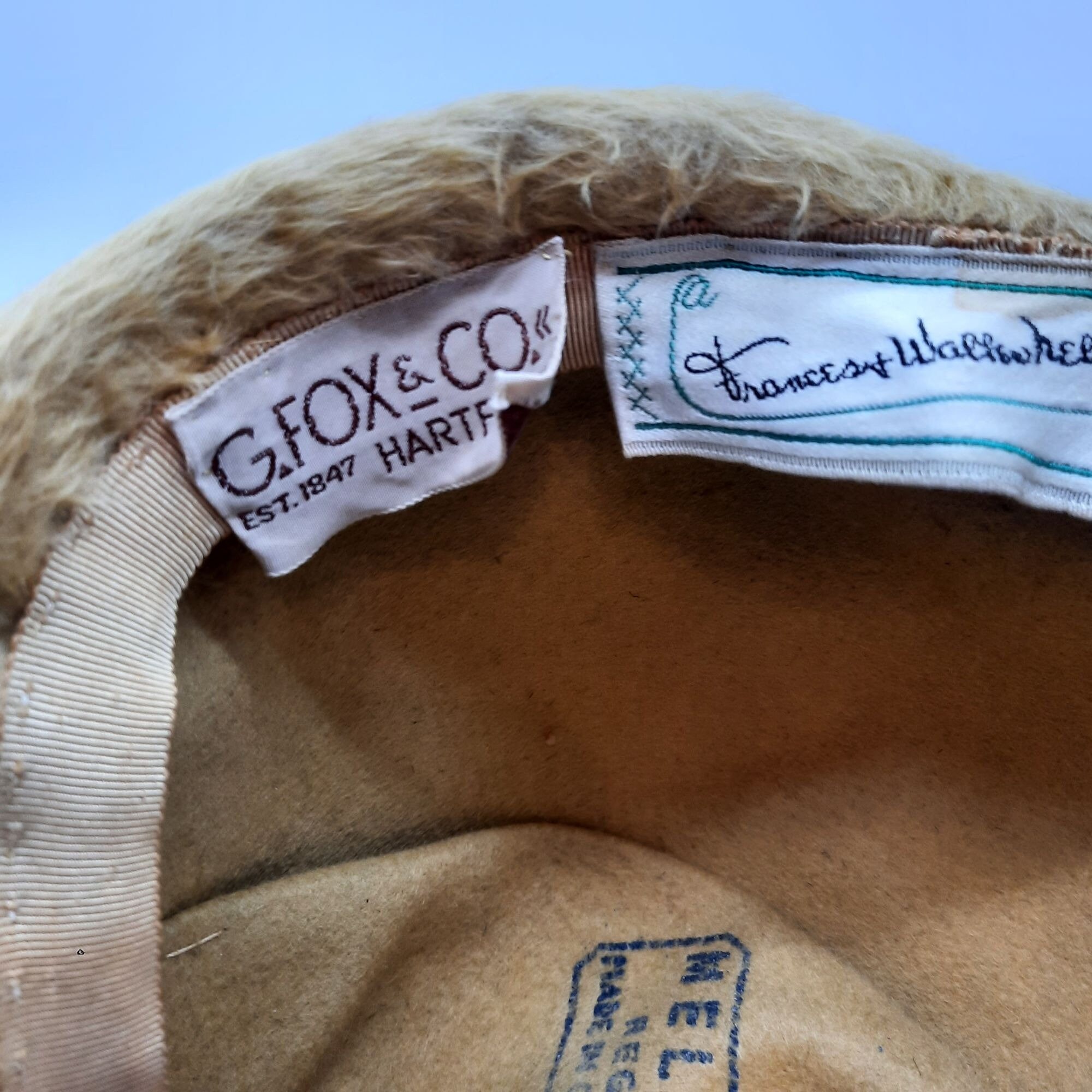 Mid Century Gold Faux Fur Hat G Fox & Co Beads Feathers 