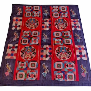 Vintage chinesische Volkskunst Quilt Bai Jia Bei Hundert Familien umkehrbare Patchwork Applikation Stickerei 60 "x 54"