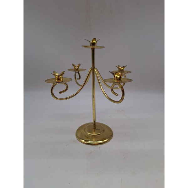 Vintage five arm brass candelabra small candle holder floral cups