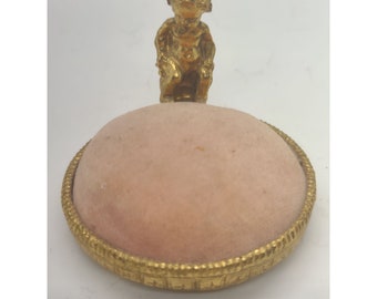 Vintage Footed Pin Cushion Figurine Pink Velvet