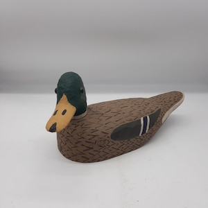 Vintage 1987 hand carved wooden Duck Decoy Signed