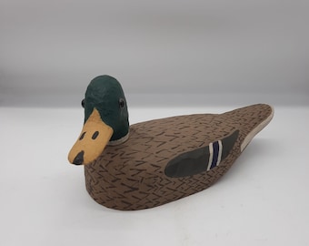 Vintage 1987 hand carved wooden Duck Decoy Signed