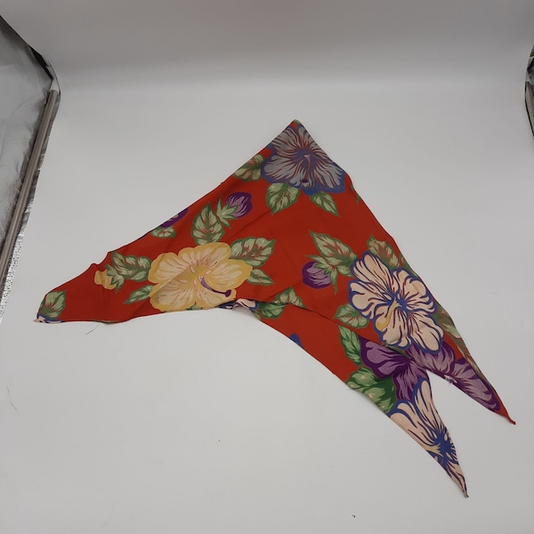 1950s Hibiscus floral head scarf triangle Hawaiian retro Luau fashion