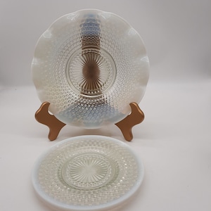 Anchor Hawking Moonstone opalescent luncheon plates and sandwich plates Set of 2
