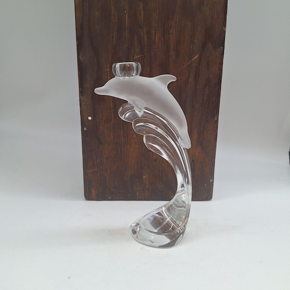 Vintage Lenox Dolphin Candle Holder: Frosted Glass Art Deco Nautical Decor