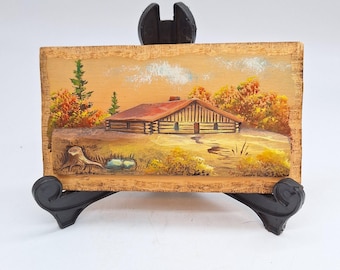 Plaque murale pour cabane en rondins en bois sculpté, art populaire du Québec