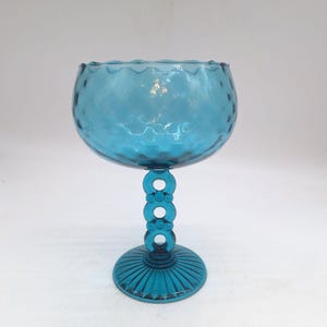 Mid-Century Empoli Aqua Glass Goblet: Optic Linked Circle Stem