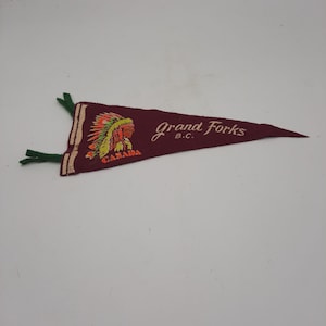 Vintage felt Pennant Grand Forks, BC, Canada, Native America Chief