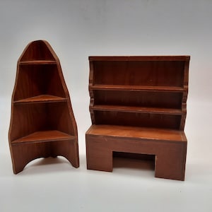 Vintage dollhouse corner cabinet china hutch wood colonial country style