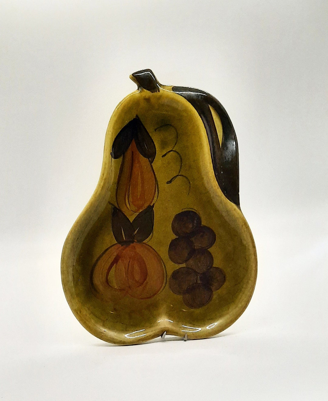 Vintage 1970s Ceramic Los Angeles Potteries Pear Dish Hand Painted