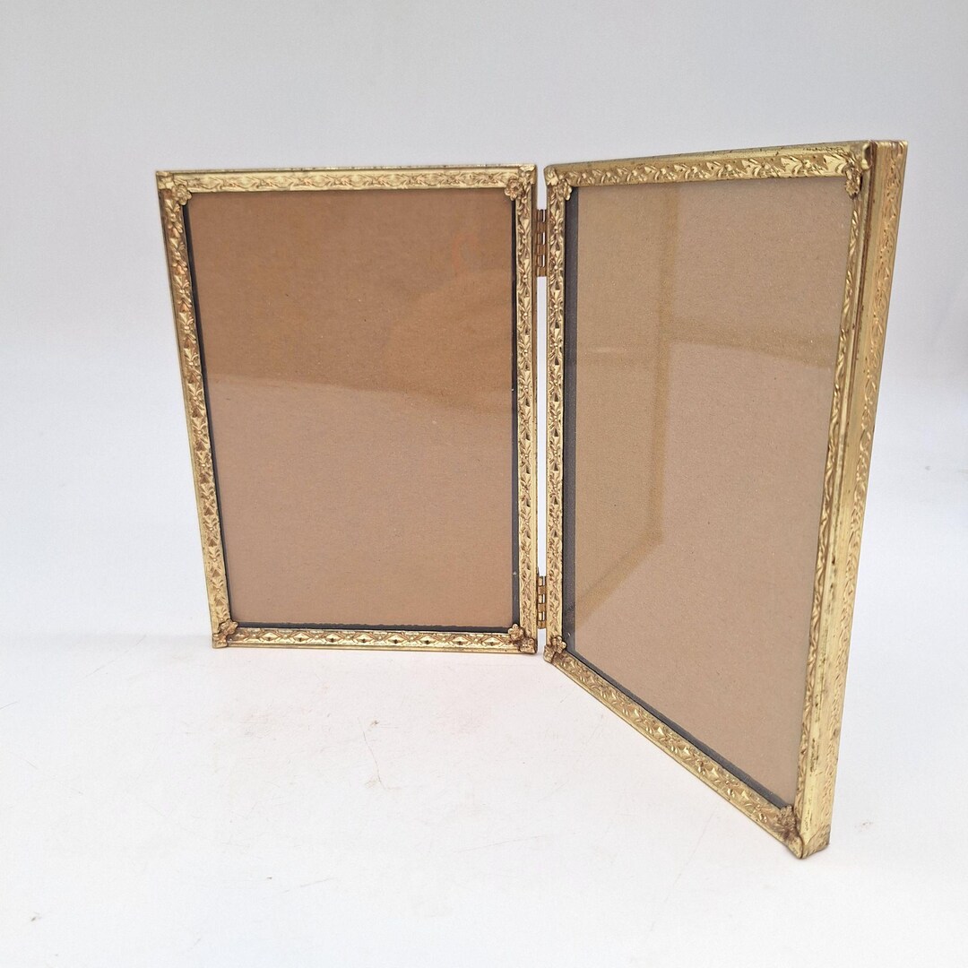 Vintage Folding Double Picture Frame Etched Gold Tone 5x7 - Etsy