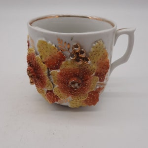 Antique porcelain shaving mug Germany applied flowers hand painted