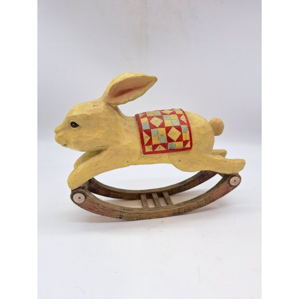 Country decor rocking bunny rabbit with quit blanket saddle decor resin figurine