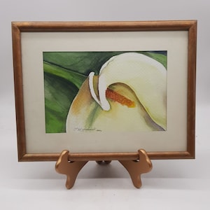 Original watercolor painting calla lily artist T. Muyshondt, framed under glass dated 2000