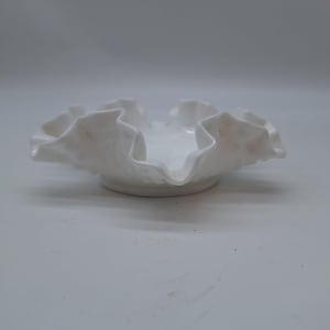Fenton hobnail milk glass bowl candy dish ruffled country cottage decor vintage