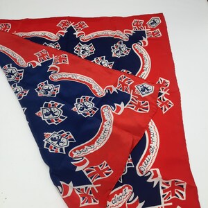 Vintage British Monarch scarf Dieu et mon droit red white blue royal seal image 8