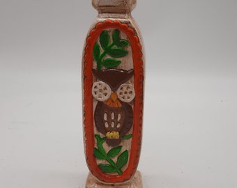 Vintage 1970s owl bud vase ceramic hand painted kitsch design
