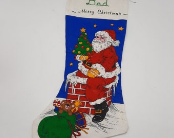 Vintage cut and sew printed Christmas stocking Santa Dad