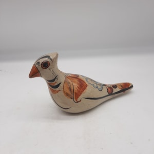 Vintage Tonala hand painted pigeon bird Mexico folk art pottery flower