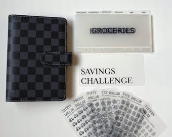 Carpeta de presupuesto A6 a cuadros negros / Sobres para efectivo y desafío de ahorro / Planificador financiero / Finanzas personales