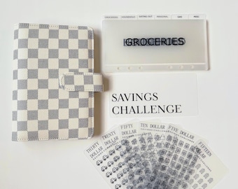 Carpeta de presupuesto A6 a cuadros blancos / Sobres para efectivo y desafío de ahorro / Planificador financiero / Finanzas personales