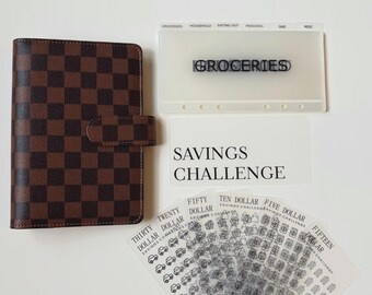 Carpeta de presupuesto A6 a cuadros marrones / Sobres para efectivo y desafío de ahorro / Planificador financiero / Finanzas personales