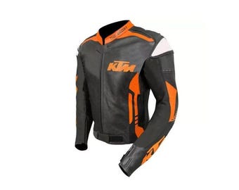 Chaqueta de cuero negra para moto KTM Duke para hombre – Estilo motociclista de carreras