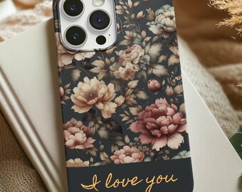 Personalized Floral iPhone Case – Dark Vintage Flower Phone Cover with Name | Custom Cottagecore Gift for Her