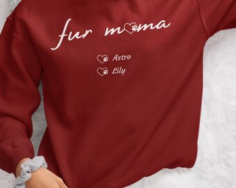 Fur Mama Sweatshirt Personalized | Dog Mom Crewneck with Pet Names, Paw Heart Gift for Dog Lovers