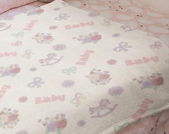 Baby Girl Carousel Blanket, Cozy Soft Blanket, Nursery and horses motif, rattles, Newborn Gift