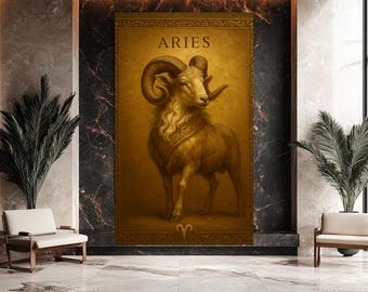 Arte de pared del zodiaco Aries / Decoración astrológica con el símbolo del carnero / Decoración de pared de lujo de Aries para espacios audaces y seguros