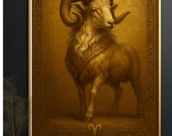 Aries Wall Art Digital Download | Zodiac Aries Poster | Luxury Astrology Print | Ram Artwork | Printable Wall Art 300 DPI