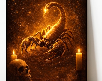 Arte de parede do signo de Escorpião para download digital, pôster astrológico do escorpião dourado, arte gótica do zodíaco para imprimir.