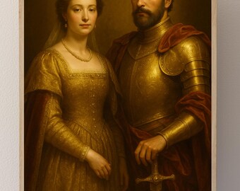 Royal King and Queen Printable Wall Art, Medieval Royal Couple Portrait, Classic Elegant Digital Download