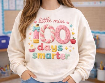 Little Miss Faux Yarn 100 días de escuela PNG hilo sintético escuela png, gancho de pestillo png, coqueta escuela png, sublimación escuela png,