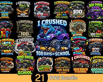 Paquete de Monster Truck de 100 días de clases (Png), T-Rex de 100 días de clases (Png), Aplasté Monster Truck de 100 días de clases (Png), Dinosaurio de 100 días