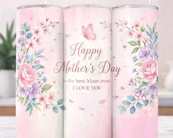 Diseño sin costuras "Feliz Día de la Madre, la mejor mamá del mundo", diseño de sublimación para vaso delgado recto de 20 oz, envoltura para vaso, descarga digital PNG.