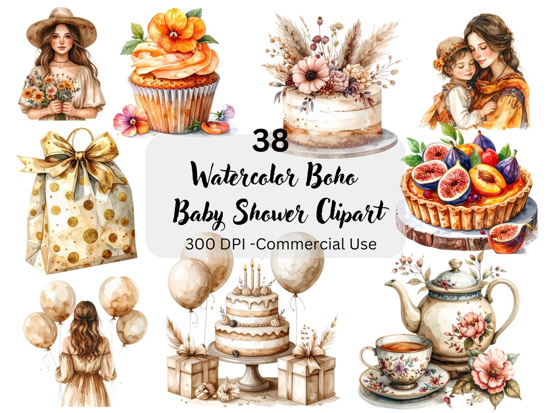 Watercolor Boho Baby Shower Clipart | Boho Baby PNG | Neutral Baby ...