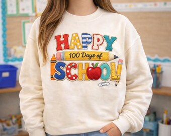 Escuela de 100 días con hilo sintético y gancho de pestillo PNG | Archivo de sublimación estilo crochet | Gráfico inteligente para maestros y estudiantes | Diseño a lápiz PNG | 300 DPI |