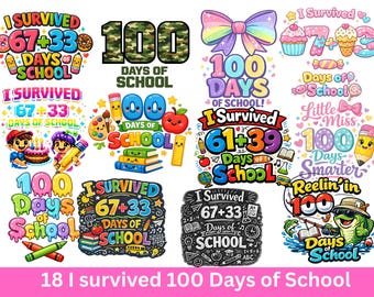 Sobreviví 100 días de escuela (Png), Sobreviví 67 días de escuela (Png), 67 33 días de escuela (Png), Regalo para maestro y estudiante, 100.º día de escuela (Png)