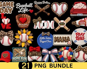 Paquete PNG de béisbol Hilo sintético Adicto al día del juego Estadio de béisbol Crochet Tejido acogedor Amor Béisbol Vida de mamá Preppy Coqueta Lazo Suciedad y diamantes Temporada