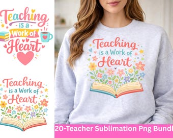 Paquete de 20 PNG de sublimación para maestros | Frases de maestros | Diseños para la vuelta al cole | Sublimación de camisetas para maestros | Uso comercial 300 DPI