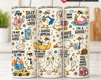 Divertente adesivo PNG per bicchiere termico con oca sciocca – Design per sublimazione per bicchiere termico sottile da 20 once – Adesivo senza cuciture con citazioni carine sull'oca – "Oca sciocca in libertà"